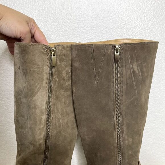 Nine West Boots Size 6.5 Brown Leather Tall Riding Studded Side Zip Western - Picture 6 of 12